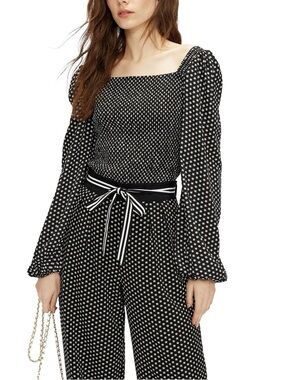 Ted Baker London Daisy Print Smocked Balloon Sleeve Square Neck Top Size 5